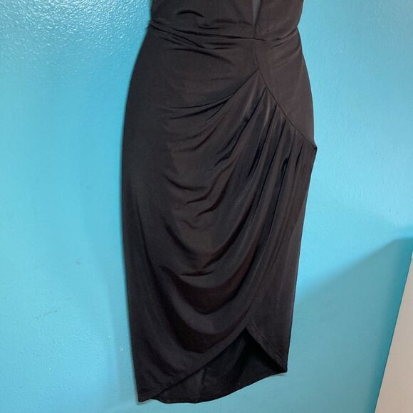 Bless'ed are the Meek Black Mya Dress Size 2 Sheer V-Neck Slim Sheath 33" Bust - Picture 15 of 16